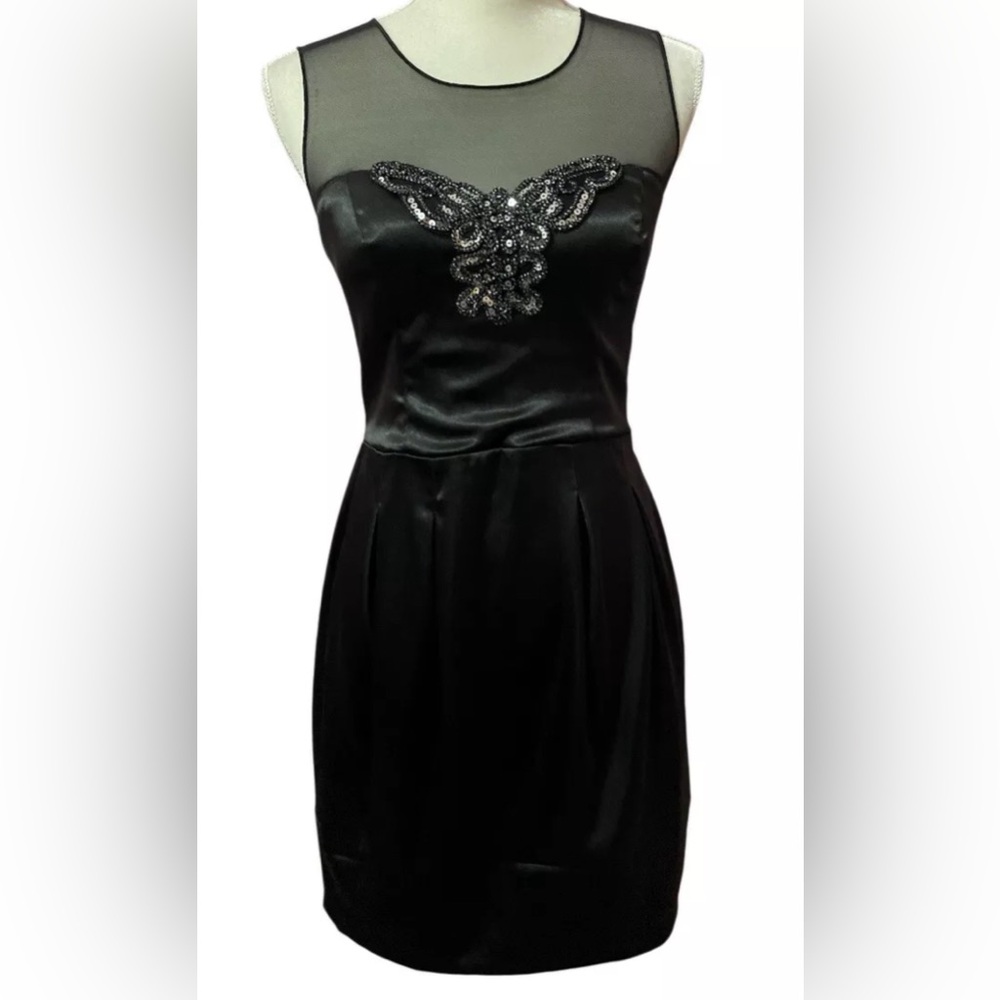 Bisou Womens Butterfly Sequin Mini Dress Mesh Black Sz 6 Hoco Cocktail Party NWT